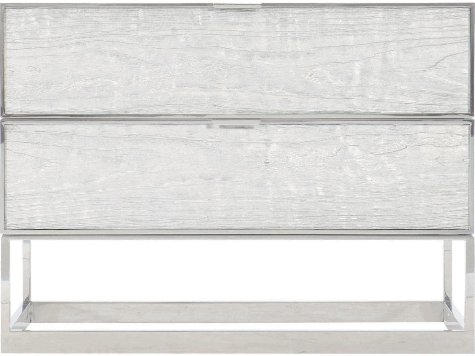 Parkhurst 2-Drawer Nightstand in High Sheen White Lacquer and Stainless Steel