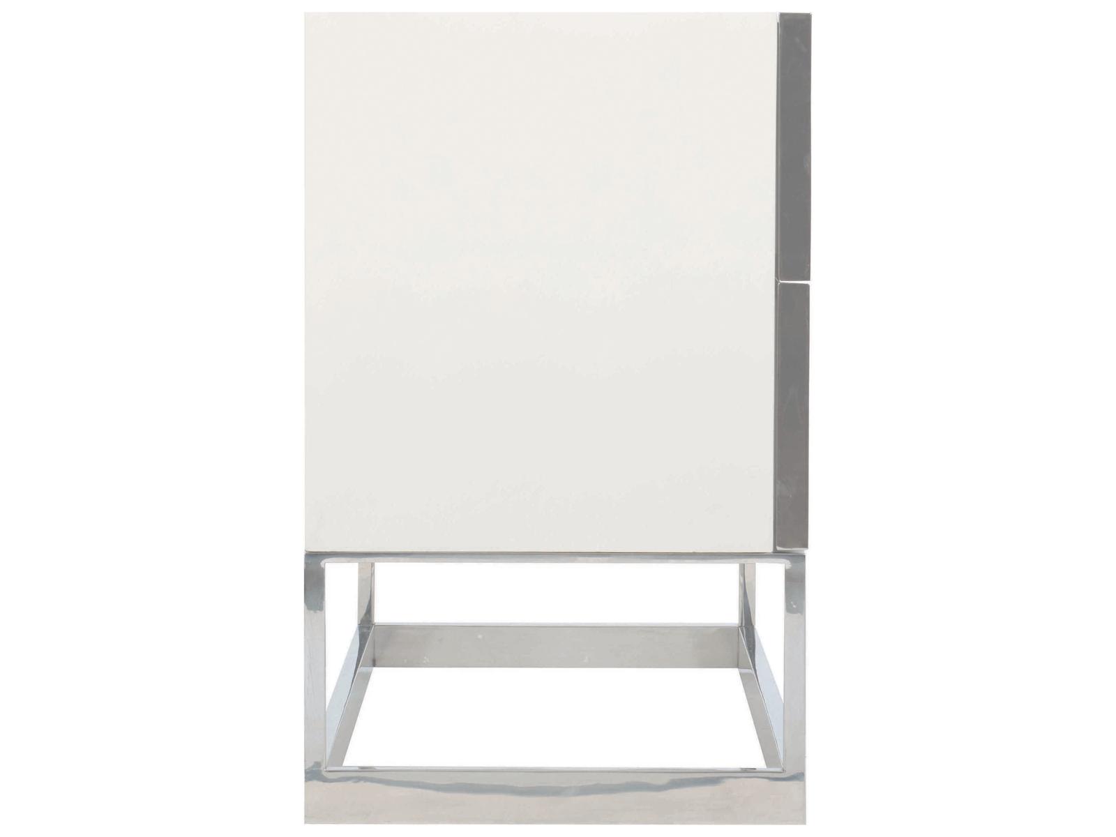 Parkhurst 2-Drawer Nightstand in High Sheen White Lacquer and Stainless Steel