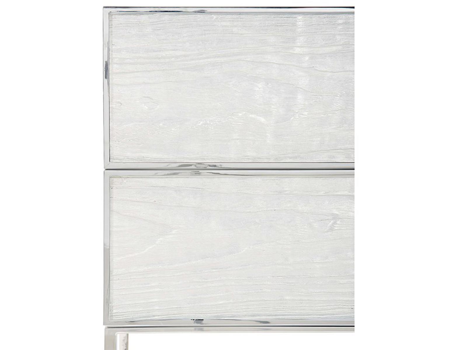 Parkhurst 2-Drawer Nightstand in High Sheen White Lacquer and Stainless Steel