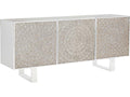 Interiors Helios Entertainment Credenza White Capiz Shell and Polished Stainless Steel