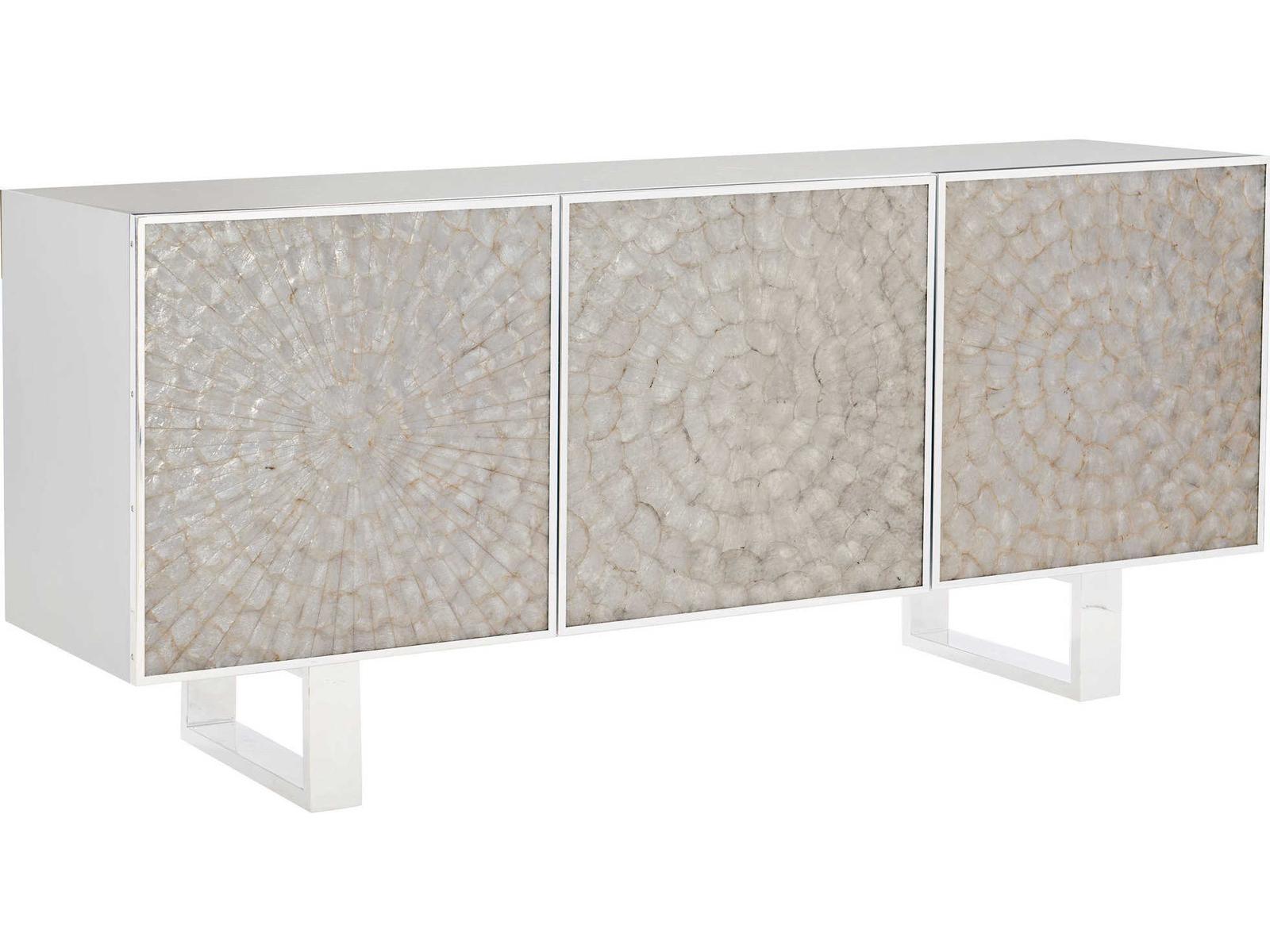 Interiors Helios Entertainment Credenza White Capiz Shell and Polished Stainless Steel