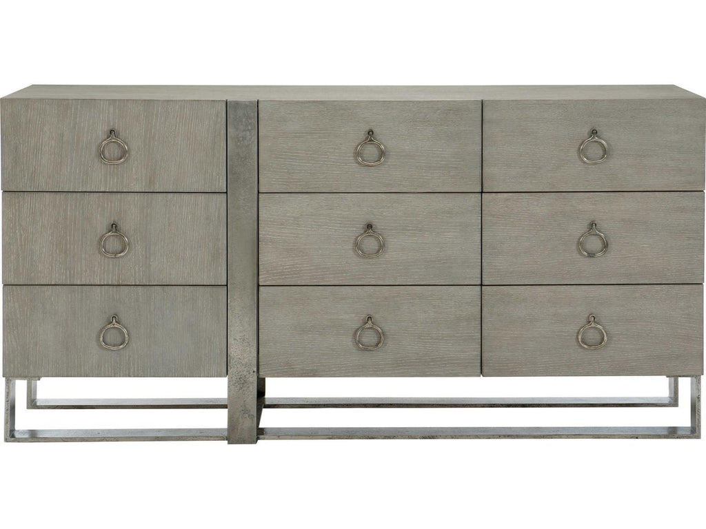Linea 9-Drawer Dresser in Cerused Greige and Textured Graphite