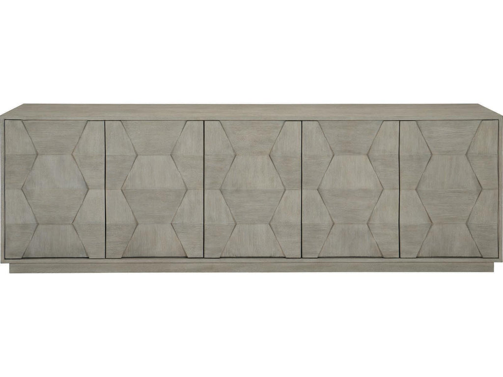 Linea Entertainment Credenza with 5 Push-to-Open Doors in Cerused Greige