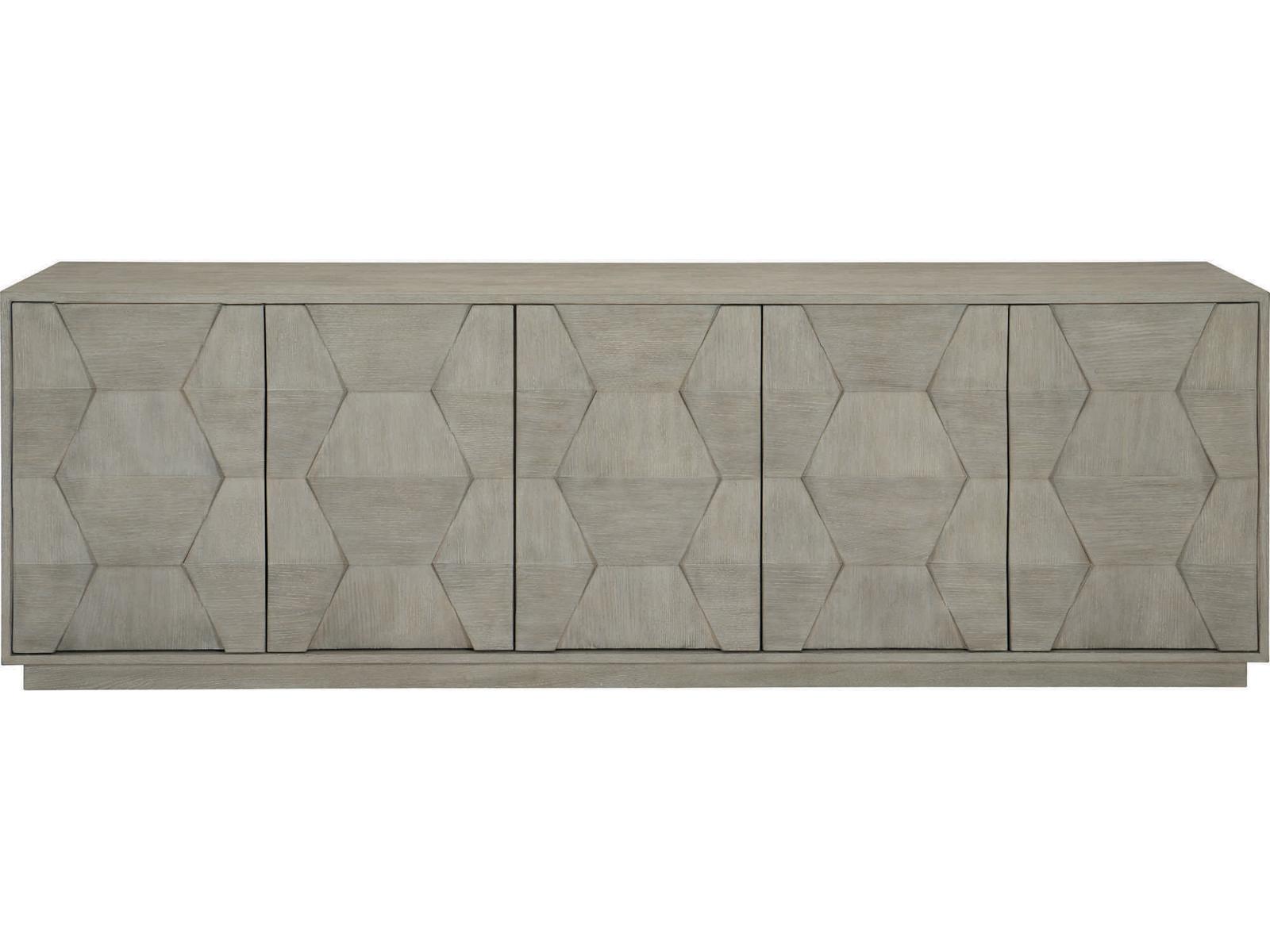 Linea Entertainment Credenza with 5 Push-to-Open Doors in Cerused Greige
