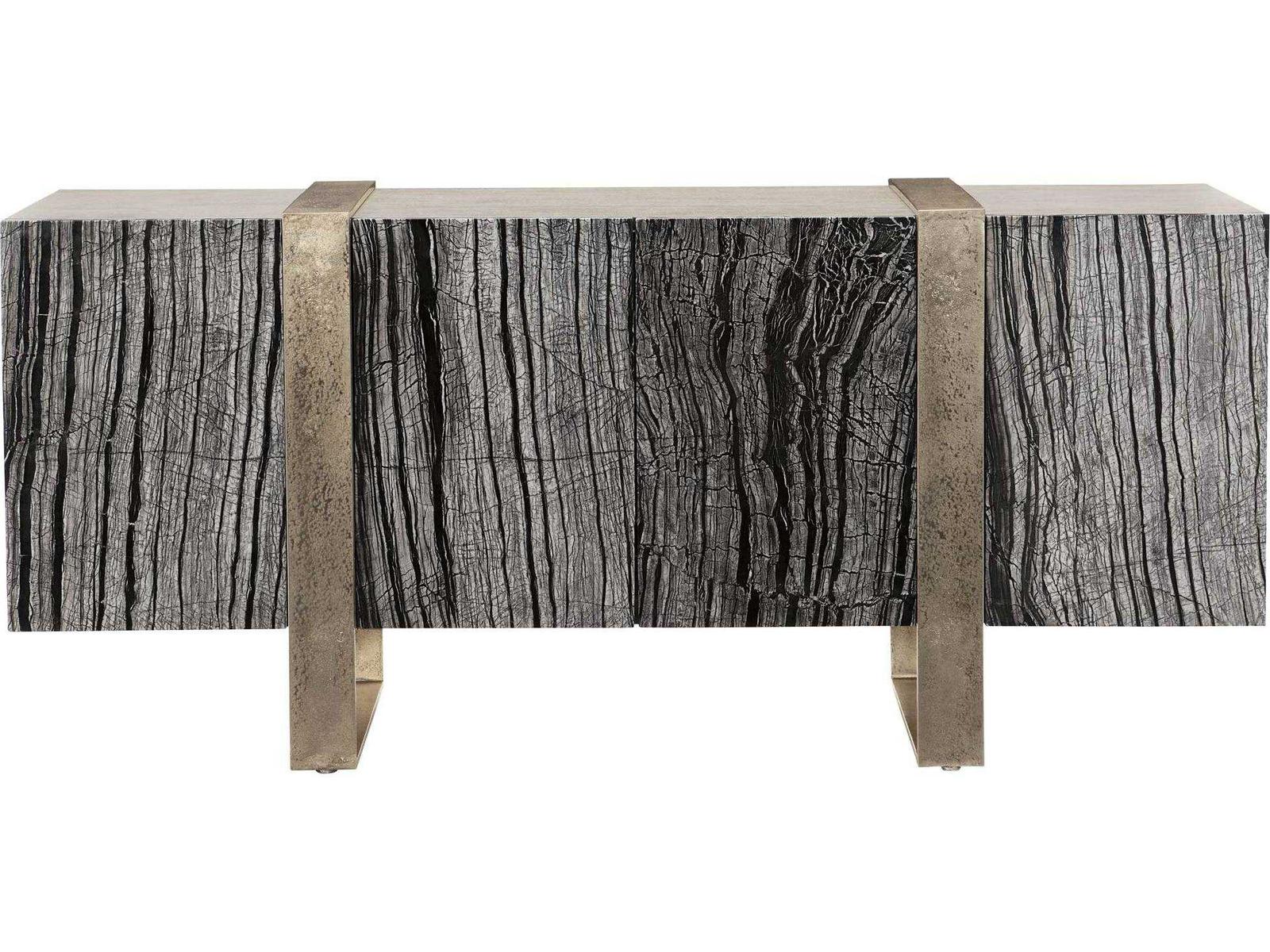 Linea 4-Door Entertainment Sideboard in Black Forest Marble and Graphite
