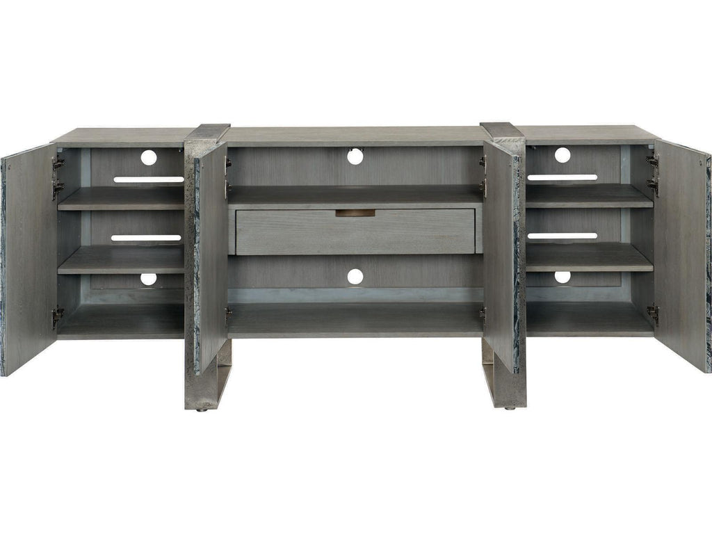 Linea 4-Door Entertainment Sideboard in Black Forest Marble and Graphite