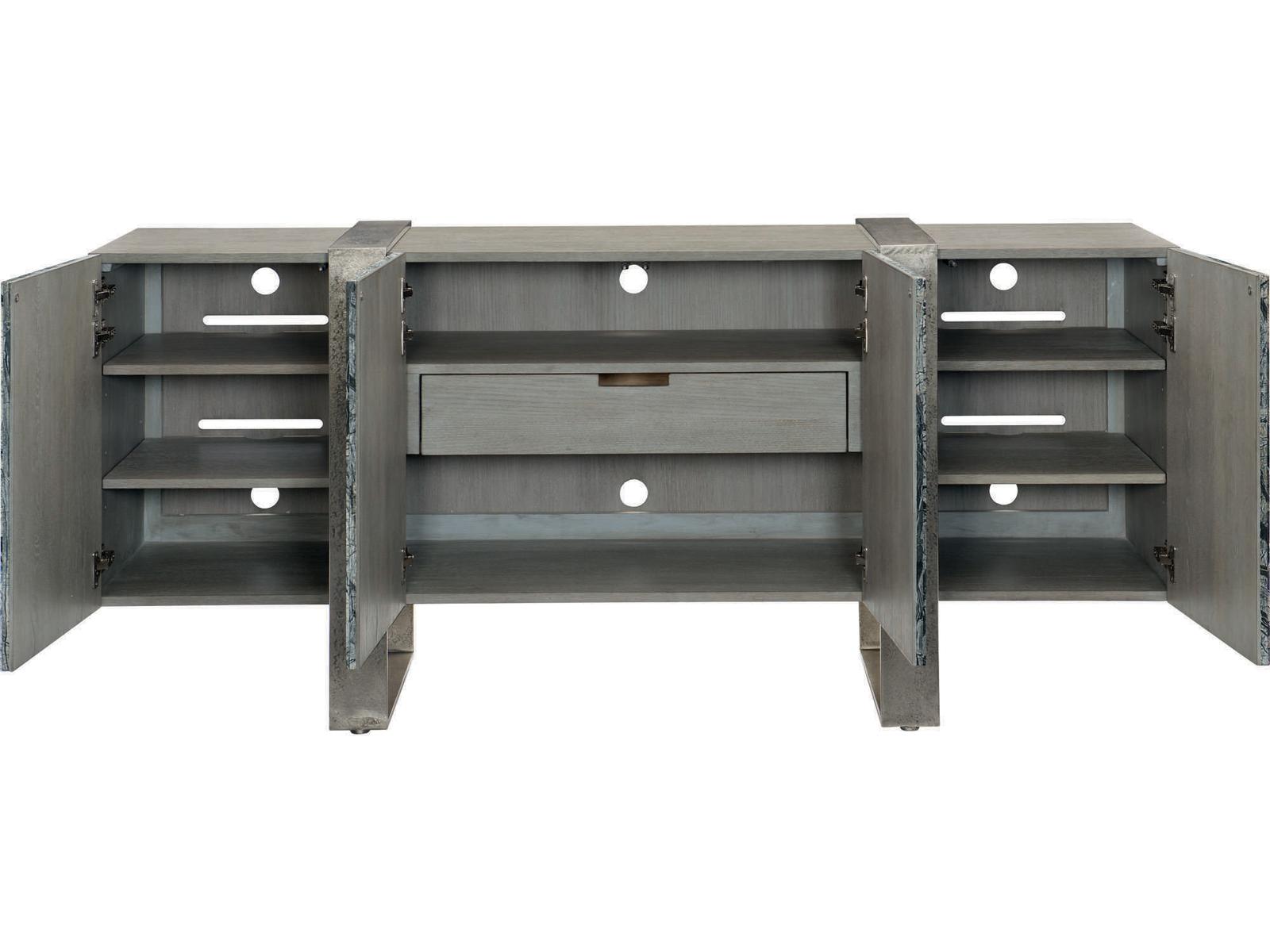 Linea 4-Door Entertainment Sideboard in Black Forest Marble and Graphite