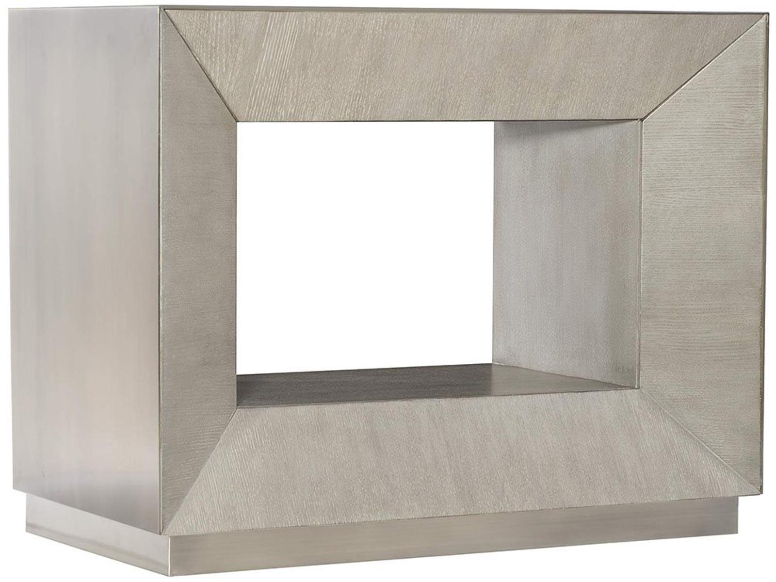 Interiors Trane Nightstand in Tarnished Nickel and Cerused Greige