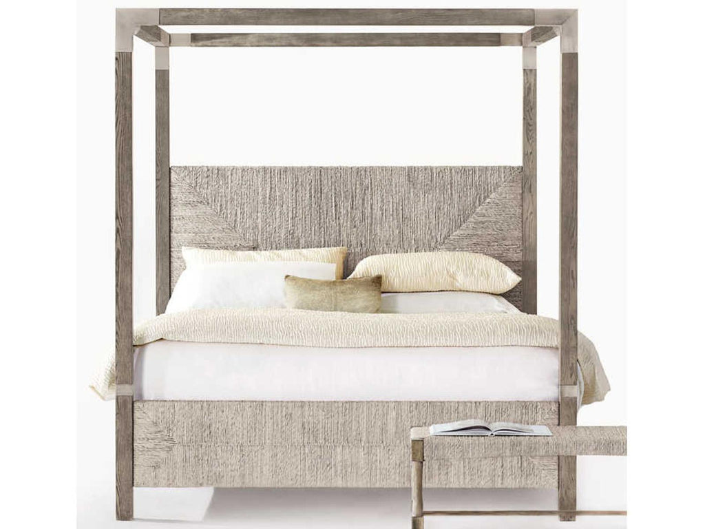 Interiors Palma King Size Canopy Bed with Rustic Gray Oak and Abaca