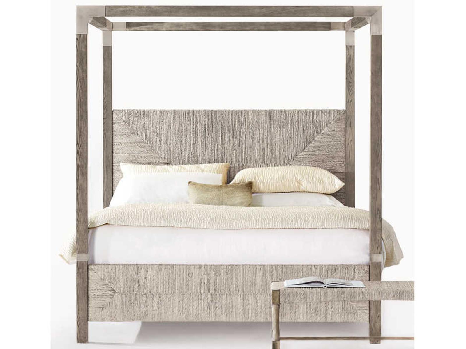 Interiors Palma King Size Canopy Bed with Rustic Gray Oak and Abaca