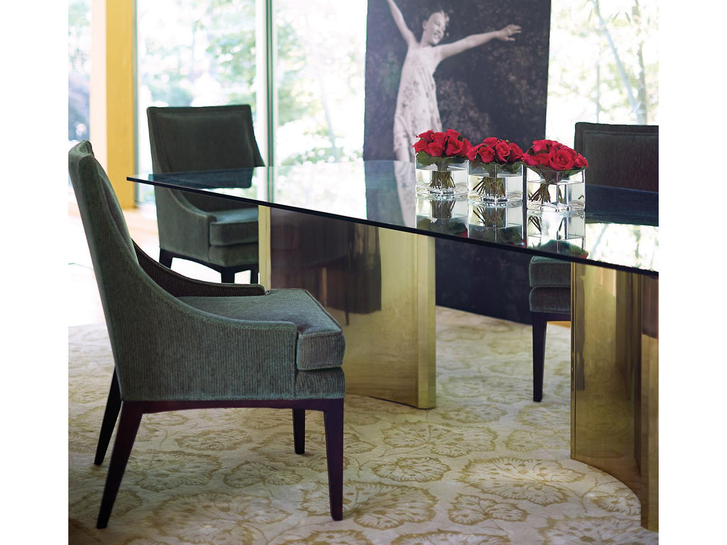Abbott 100-Inch Rectangle Dining Table in Glass and Patinated Brass