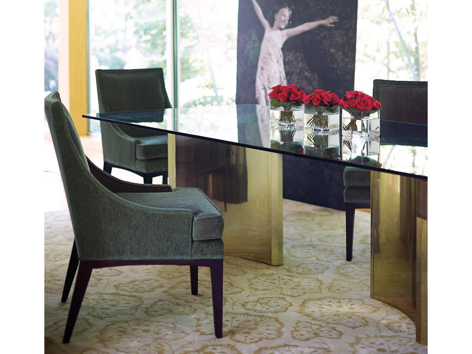 Abbott 100-Inch Rectangle Dining Table in Glass and Patinated Brass