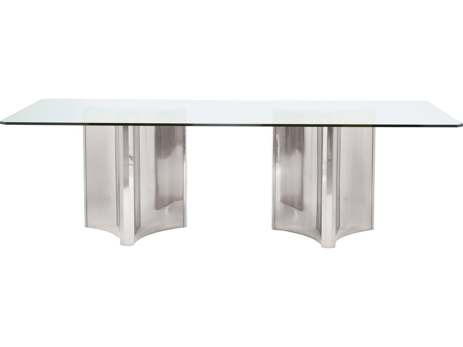 Abbott 100-Inch Rectangle Dining Table in Polished Stainless Steel and Glass