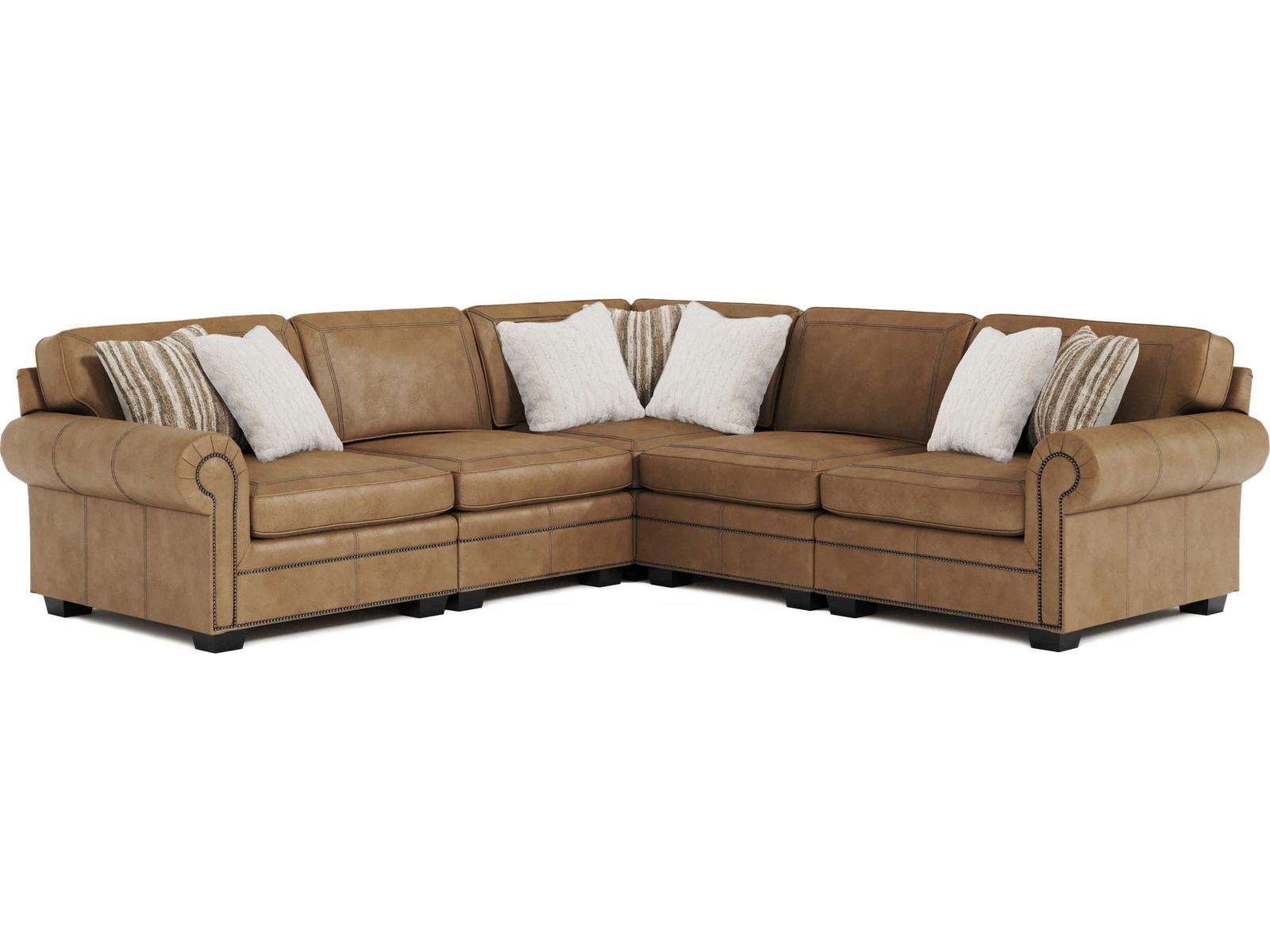 Grandview 5-Piece Modular Leather Sectional Sofa in Brown with Nailhead Trim