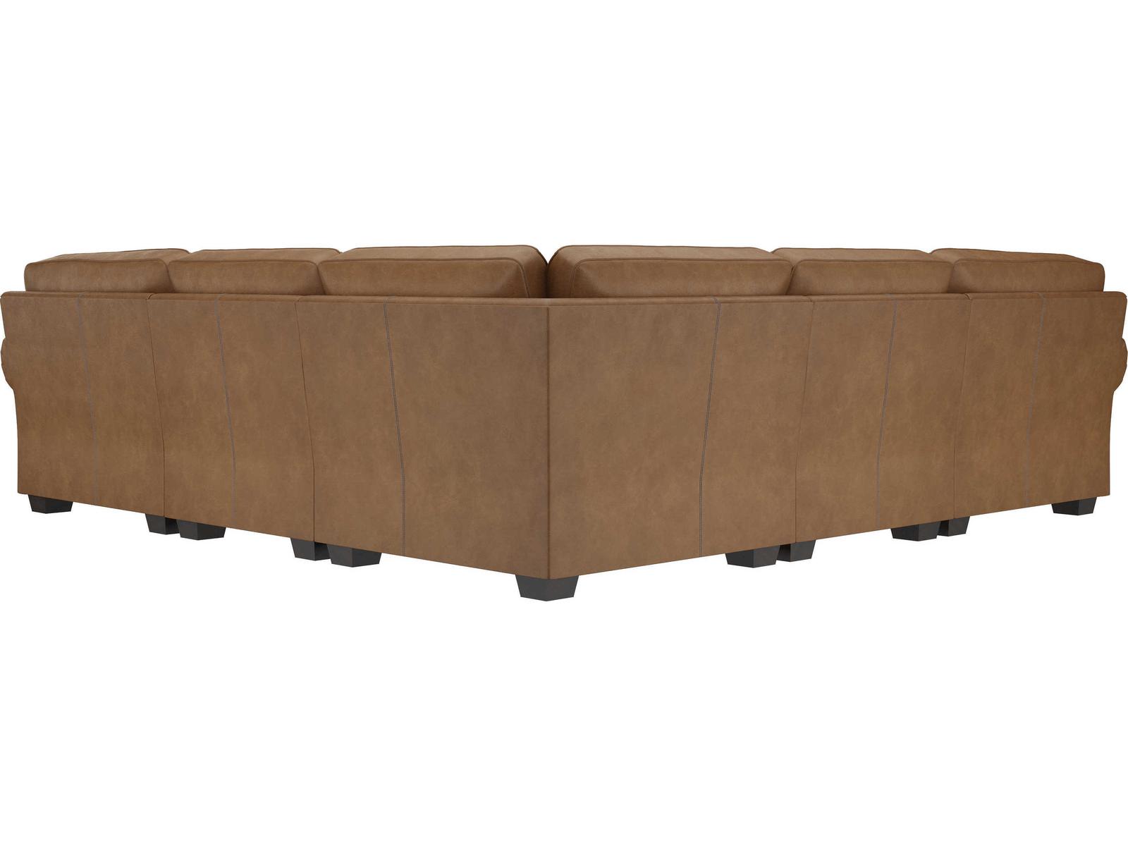 Grandview 5-Piece Modular Leather Sectional Sofa in Brown with Nailhead Trim
