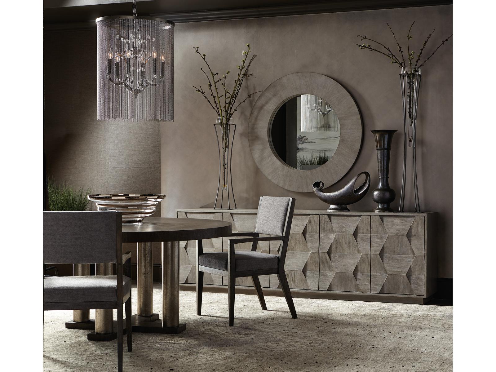 Linea Entertainment Credenza with 5 Push-to-Open Doors in Cerused Greige