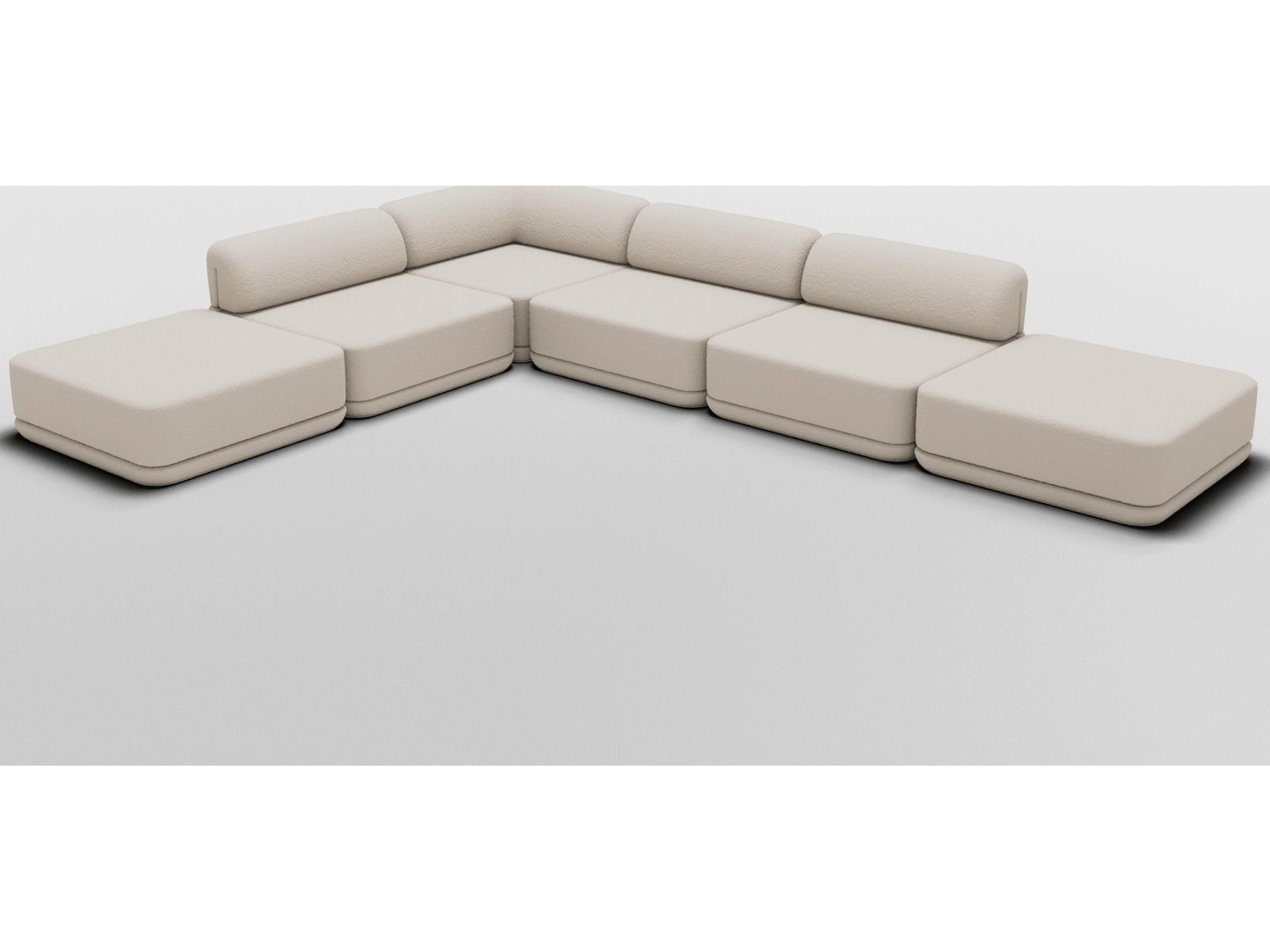 Cube Low Mix Modular Boucle Sectional Sofa in Cream