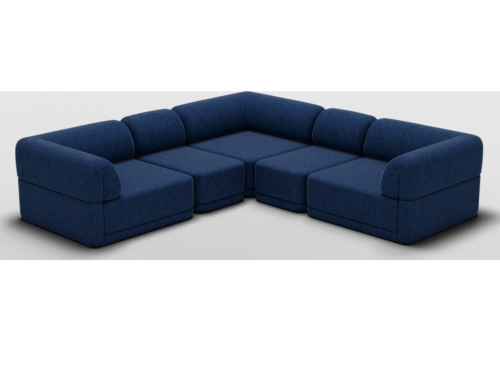 The Cube Slim 3-Piece Modular Chenille Sectional Sofa in Navy Blue