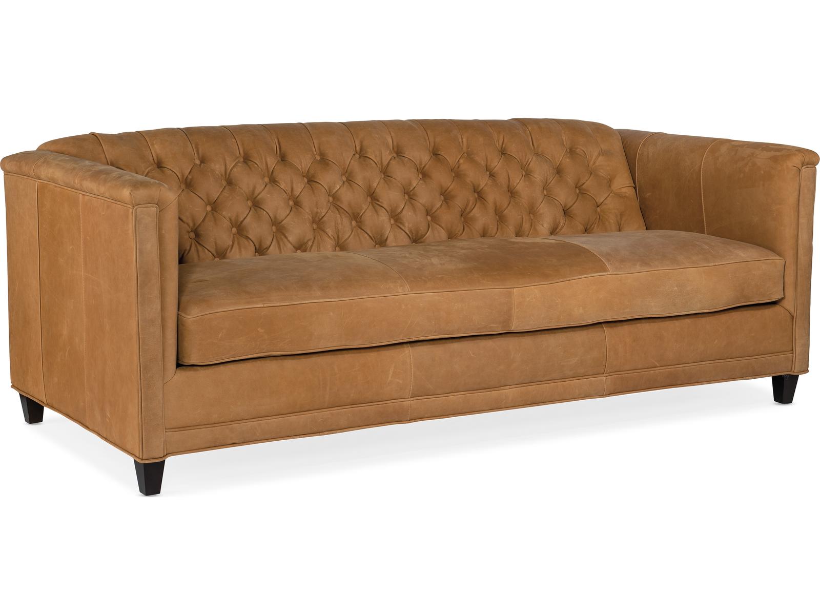 Jaden Stationary Tufted Leather Sofa 8-Way Hand Tied in Customizable Finish