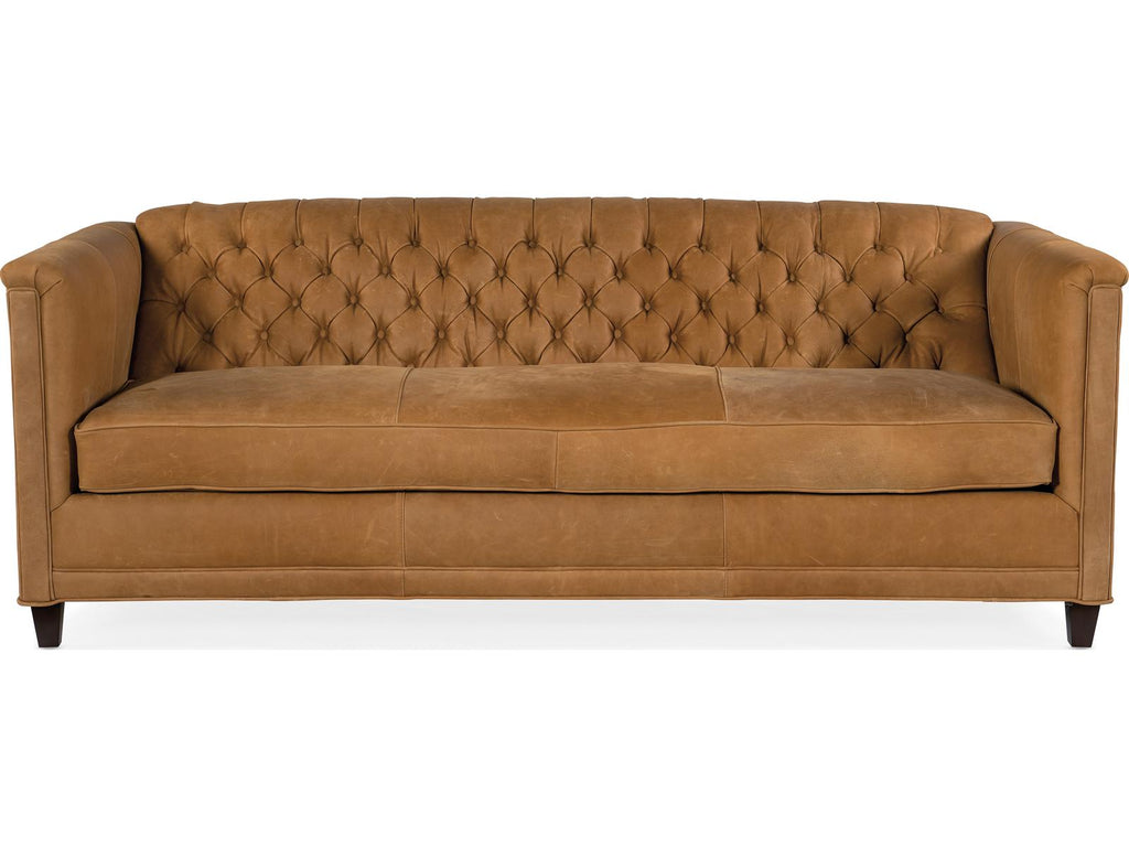 Jaden Stationary Tufted Leather Sofa 8-Way Hand Tied in Customizable Finish