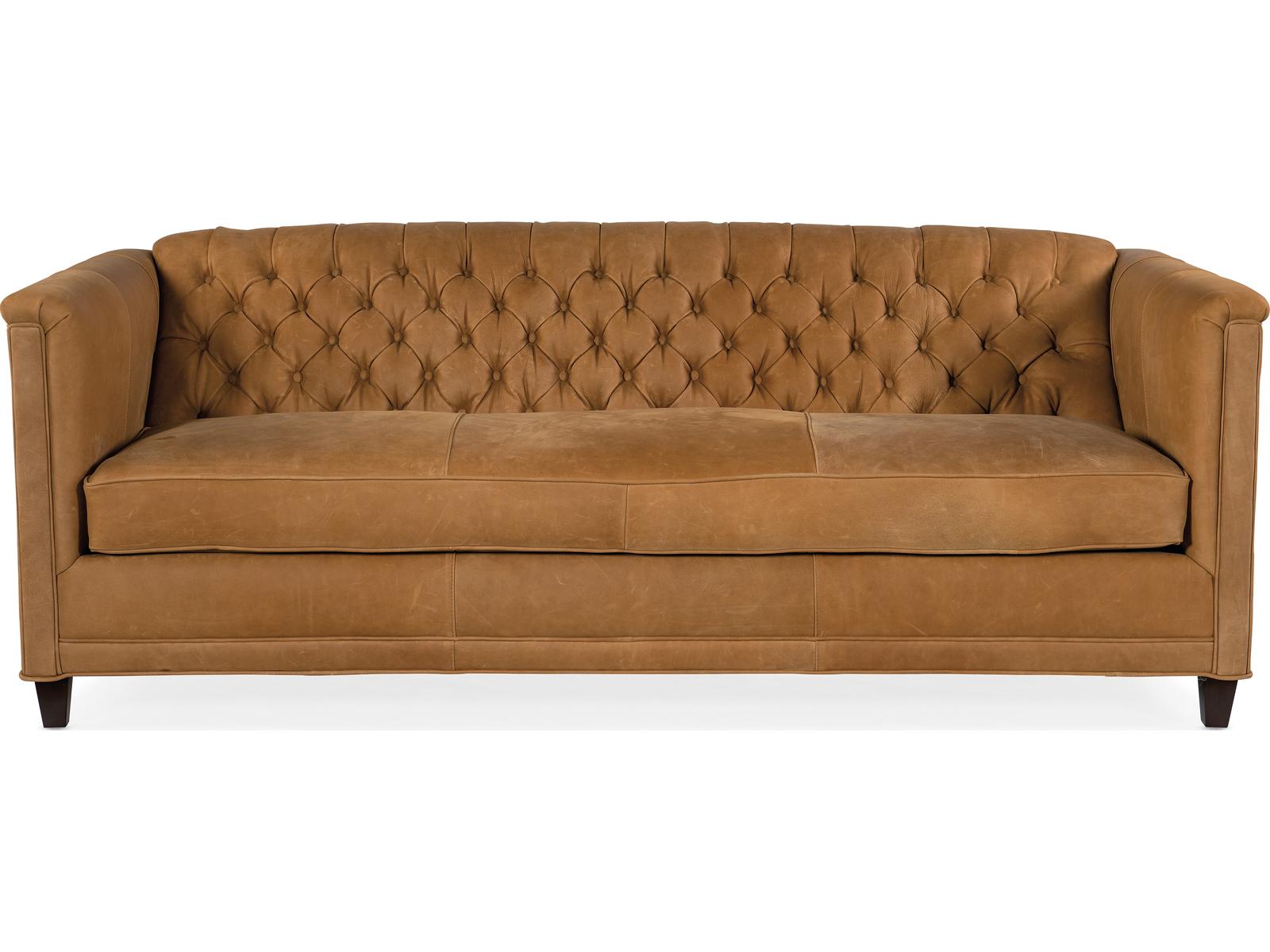 Jaden Stationary Tufted Leather Sofa 8-Way Hand Tied in Customizable Finish
