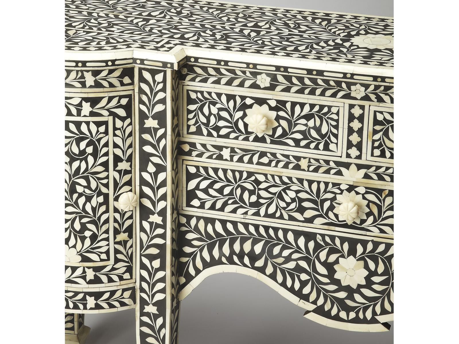 Vivienne Rectangular Bone Inlay Buffet in Black with Three Drawers