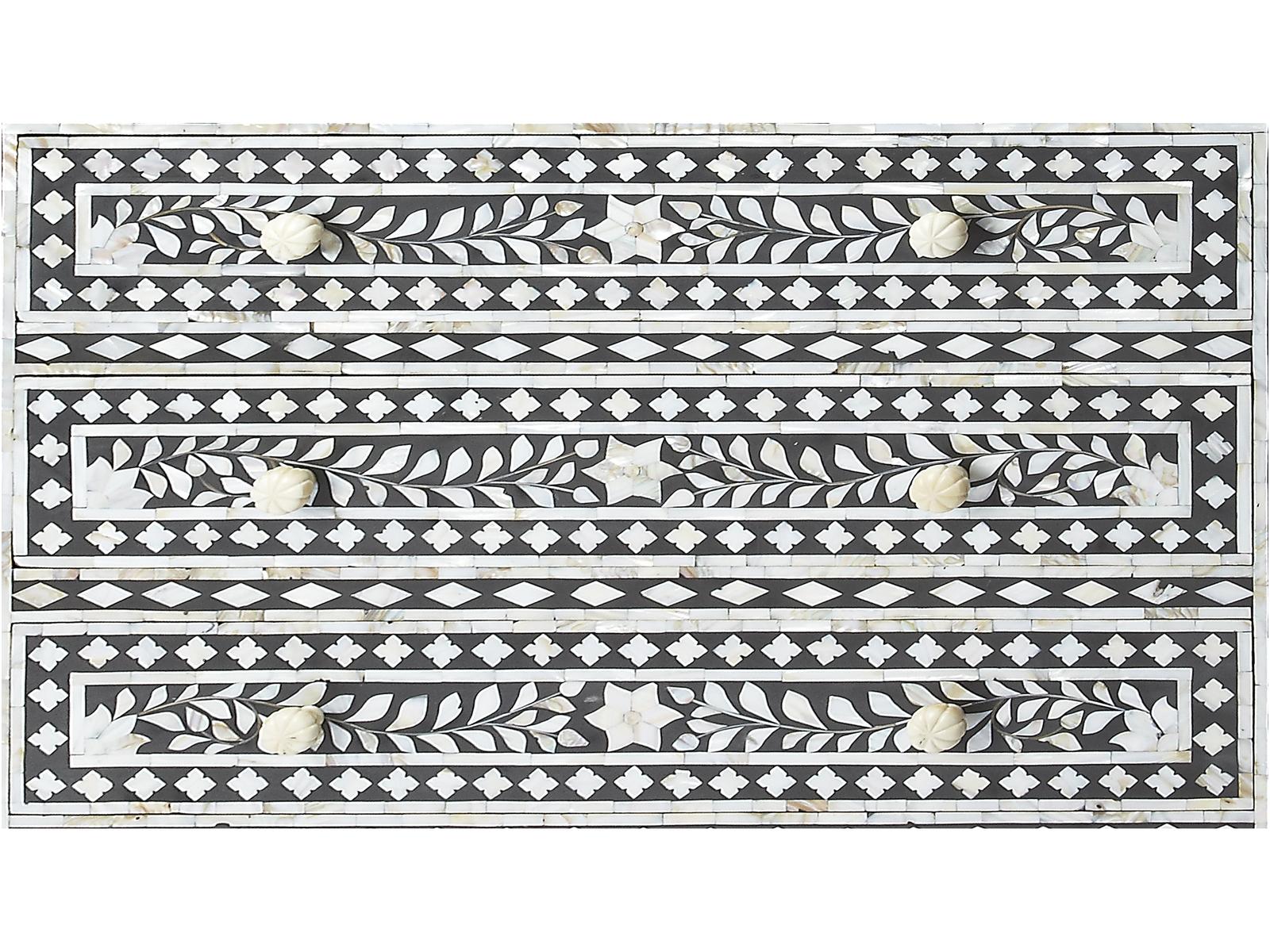 Vivienne 3-Drawer Chest in Black with Mother of Pearl Inlay