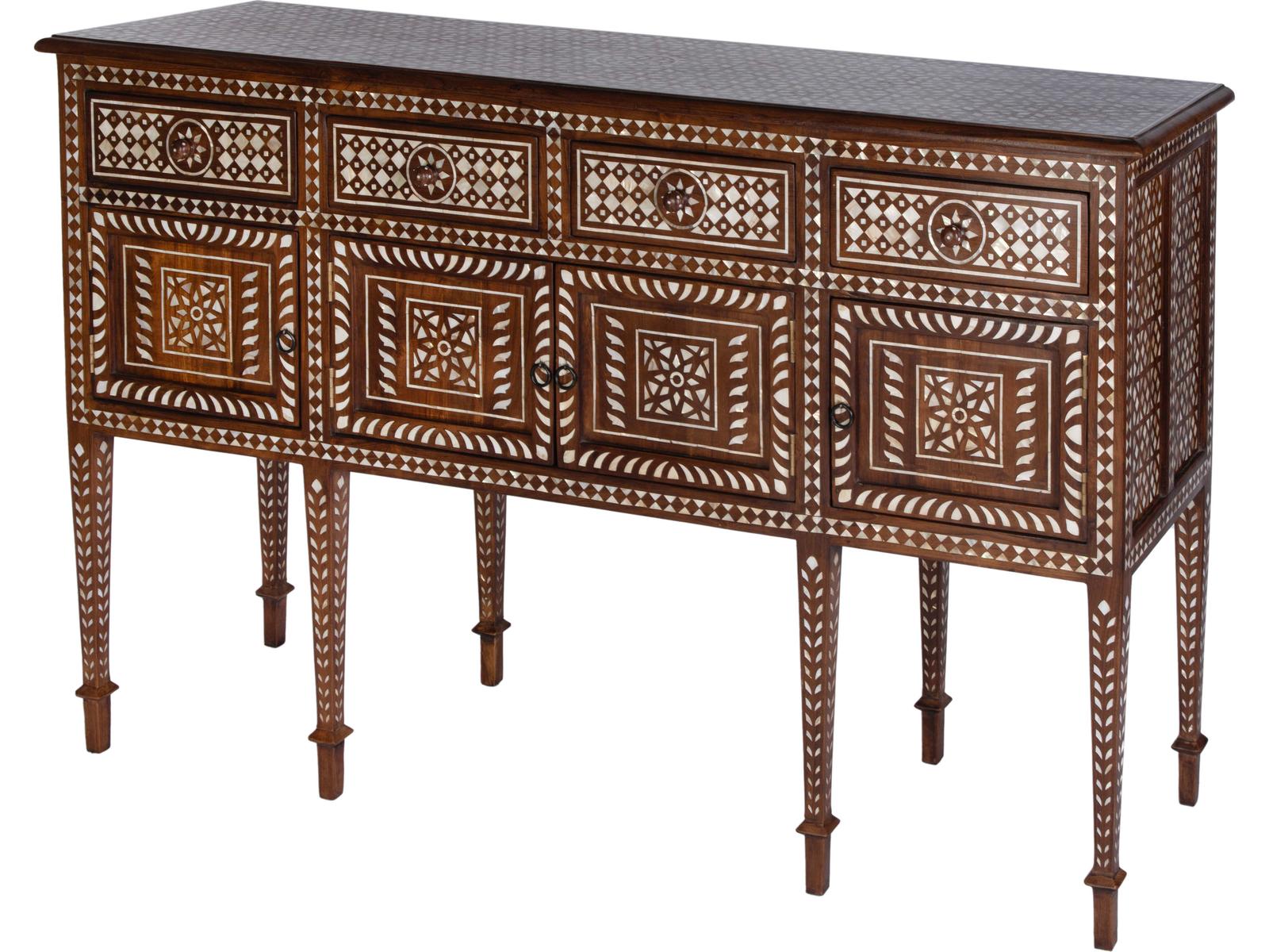 Manali 60-Inch Rectangle Teak and Mother of Pearl Console Table in Brown