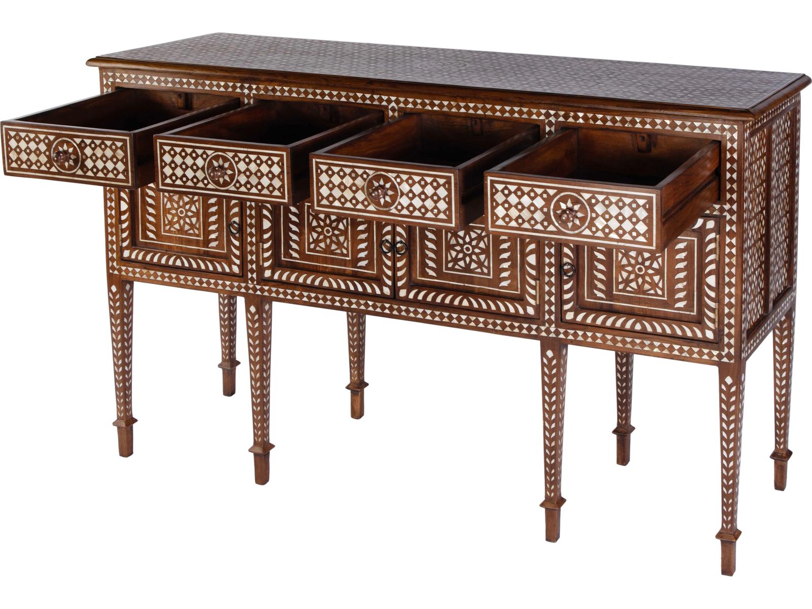 Manali 60-Inch Rectangle Teak and Mother of Pearl Console Table in Brown