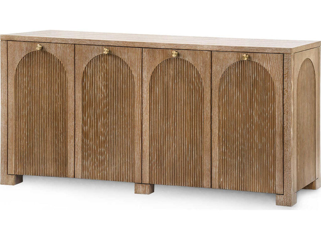 Arcadia 4-Door Cabinet in Soft Glow Oak with Antique Brass Pulls