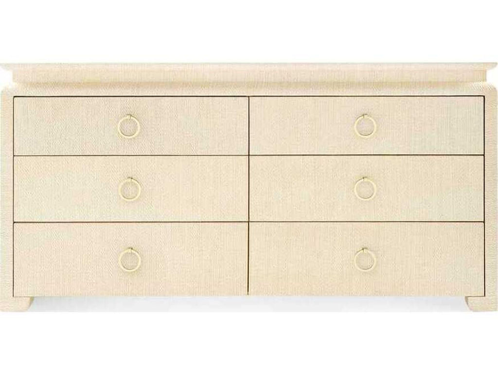 Elina Extra Large 6-Drawer Lacquered Grasscloth Dresser Natural Twill