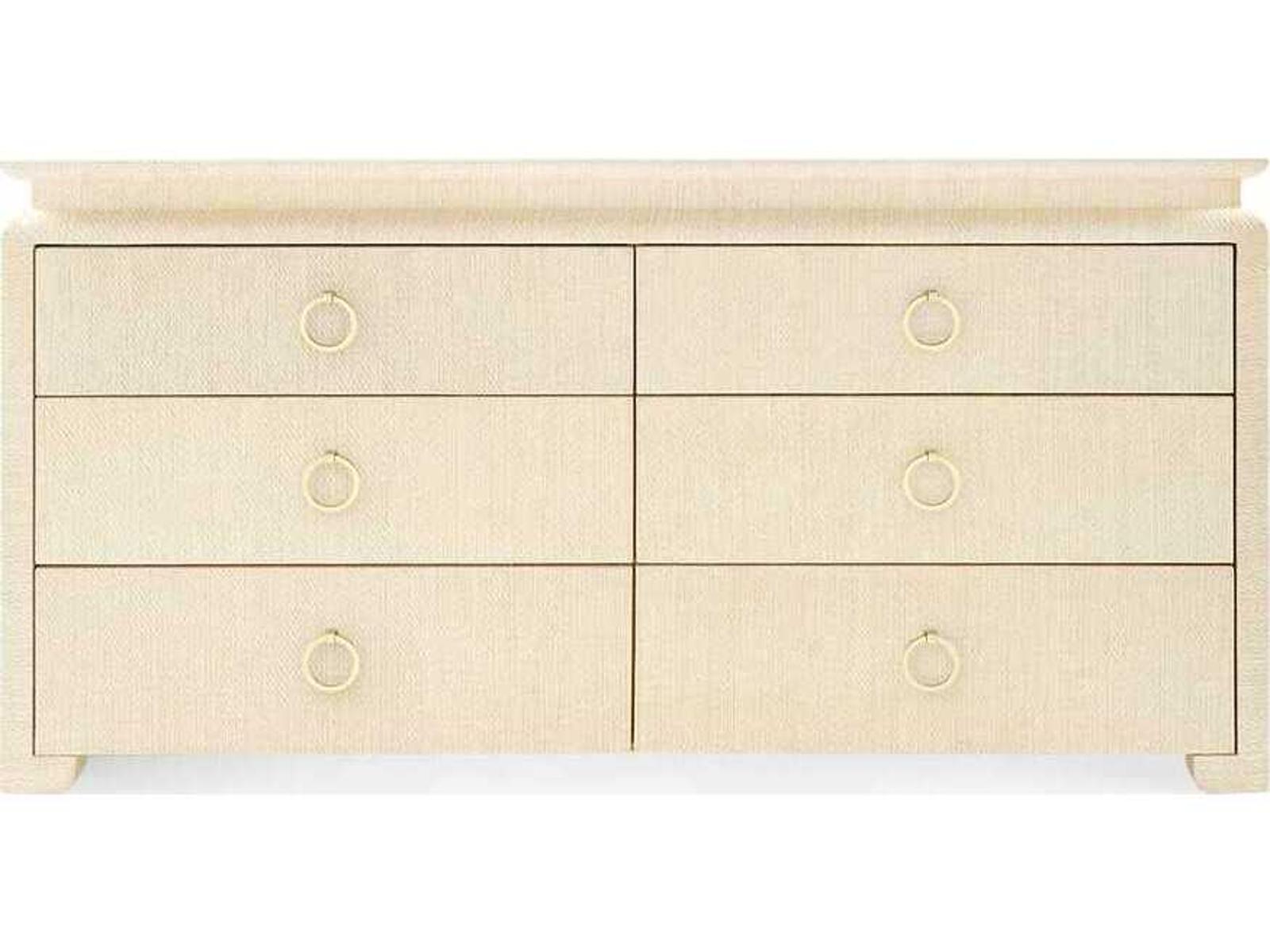 Elina Extra Large 6-Drawer Lacquered Grasscloth Dresser Natural Twill