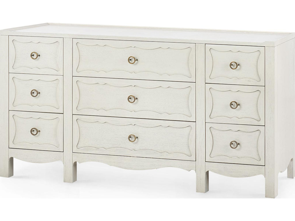 Sara Extra Large 9-Drawer Lacquered Wood Dresser in White