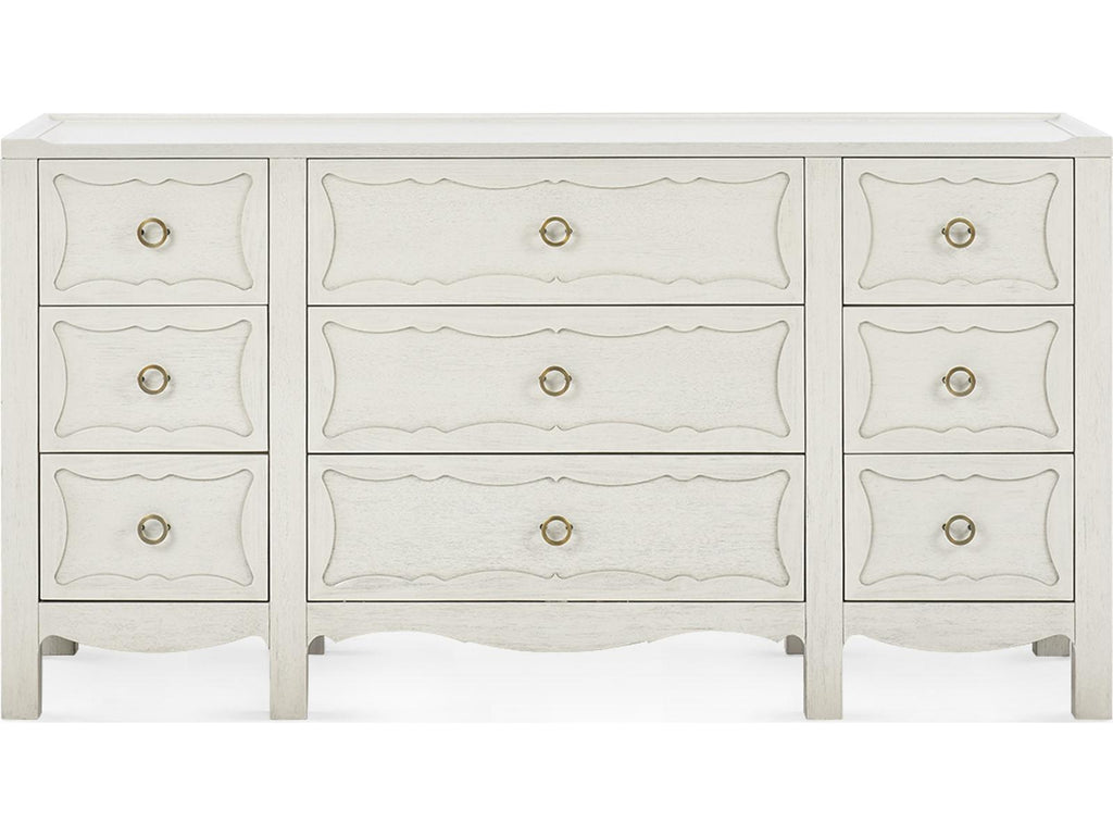 Sara Extra Large 9-Drawer Lacquered Wood Dresser in White