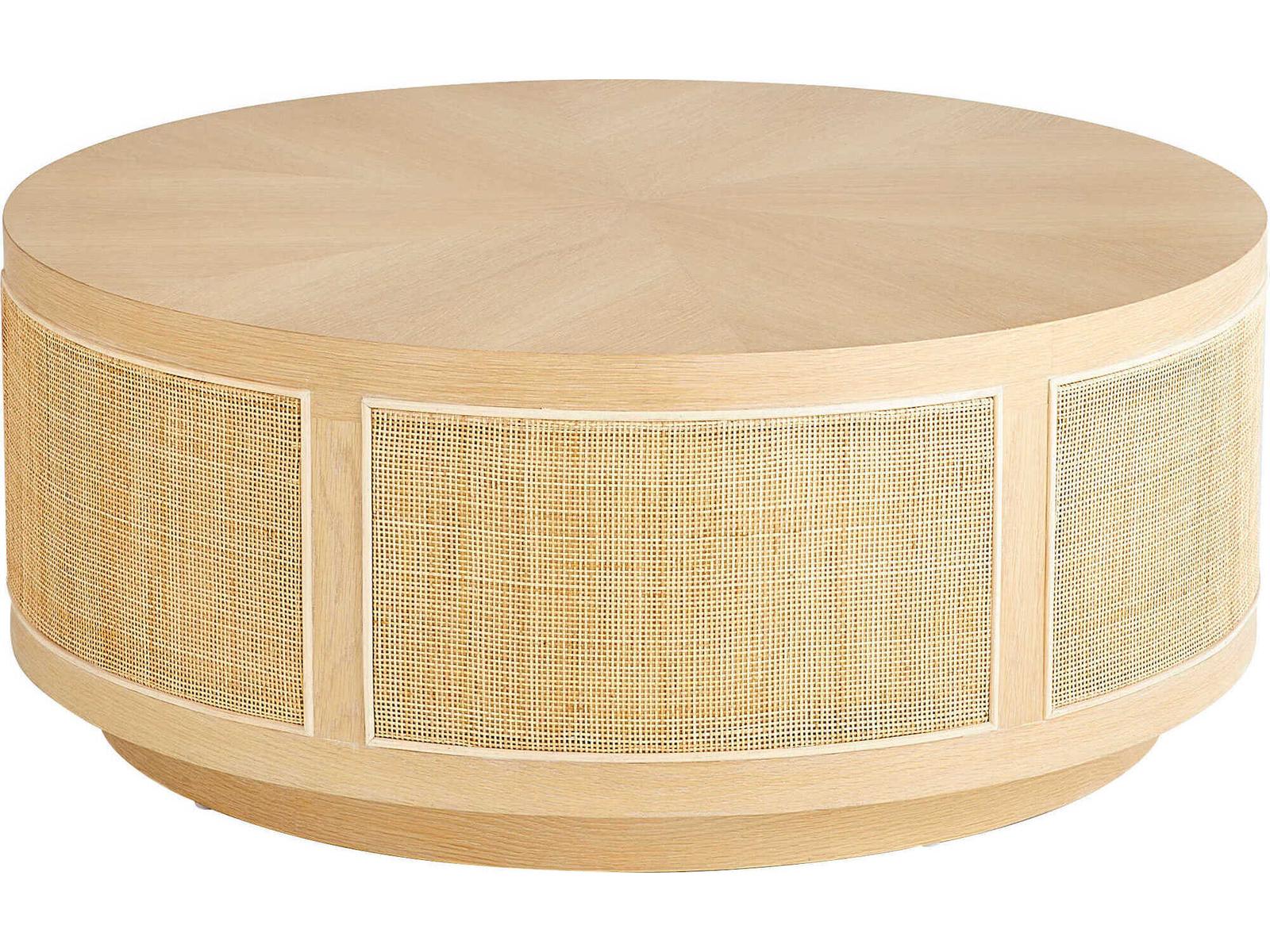 Lamu Round Coffee Table in Natural Oak and Rattan