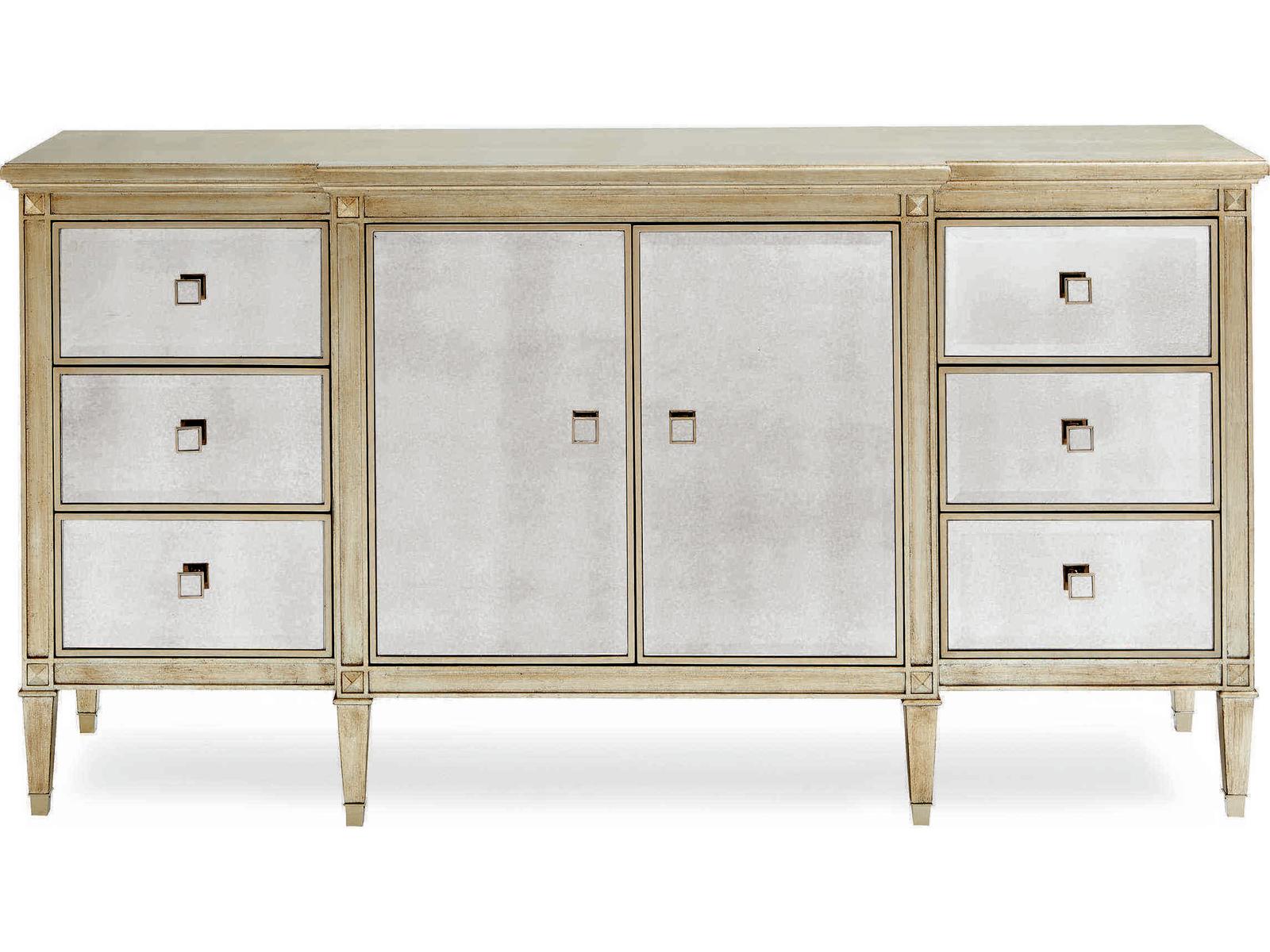 La-Dee-Dah Auric Silver Leaf Dresser with Antique Mirror Facades