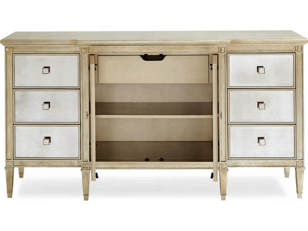 La-Dee-Dah Auric Silver Leaf Dresser with Antique Mirror Facades