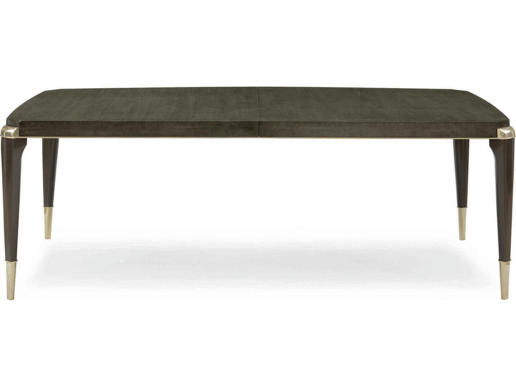 All Trimmed Out Extendable Dining Table in Charcoal Anegre and Whisper of Gold