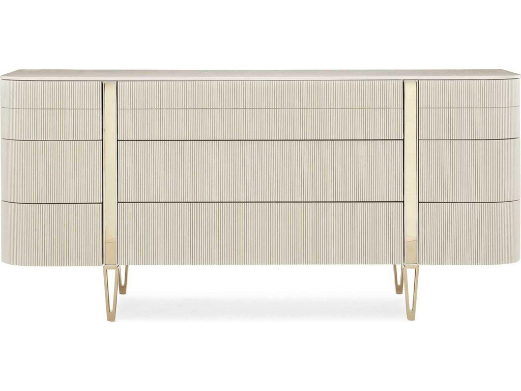 Classic Love at First Sight 9-Drawer Dresser in Matte Pearl and Whisper of Gold