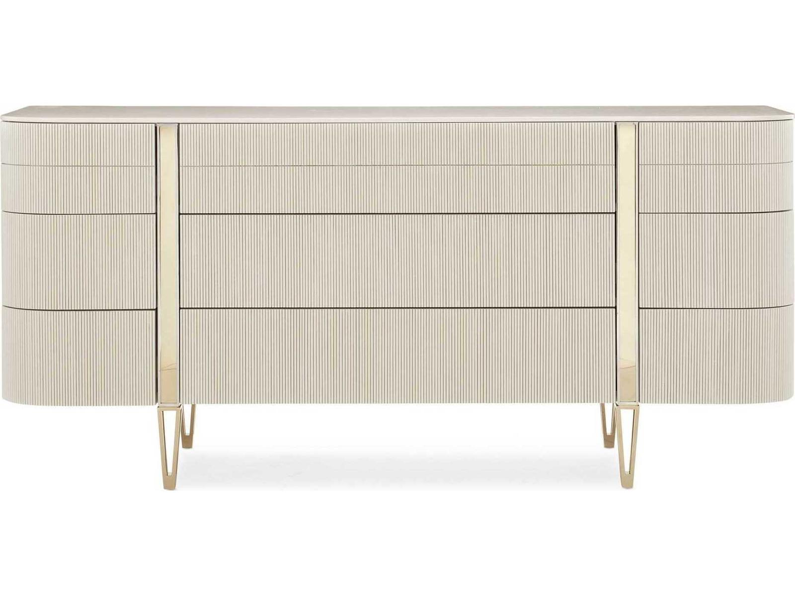 Classic Love at First Sight 9-Drawer Dresser in Matte Pearl and Whisper of Gold