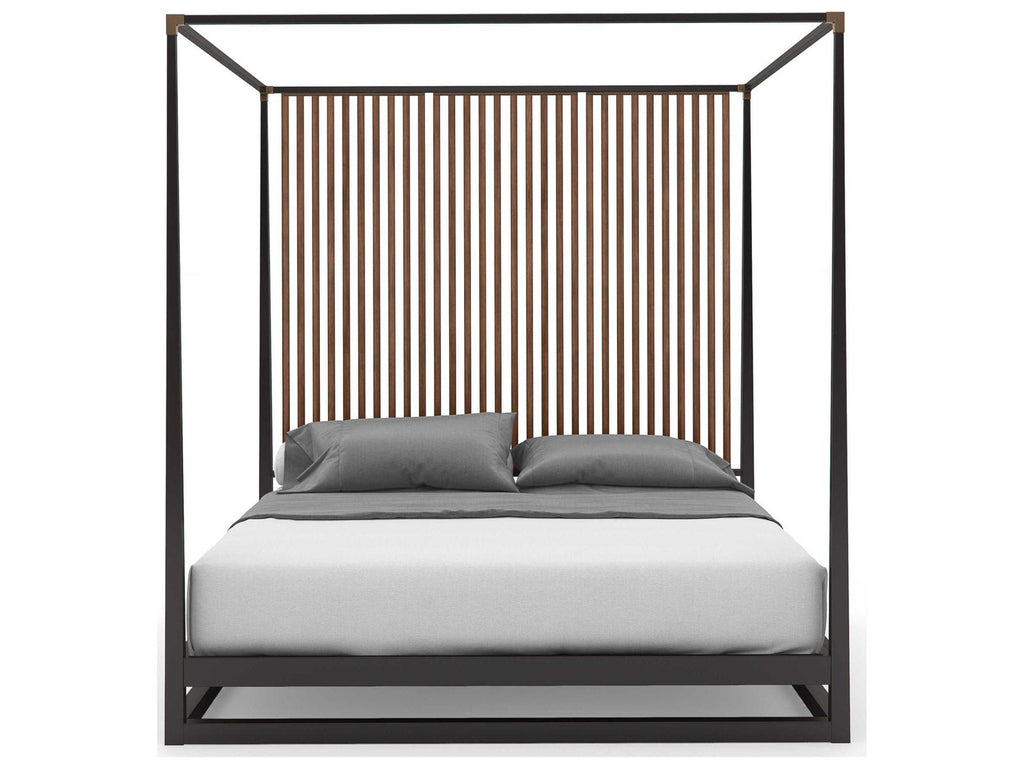 Pinstripe King Canopy Bed in Dark Chocolate and Rich Walnut