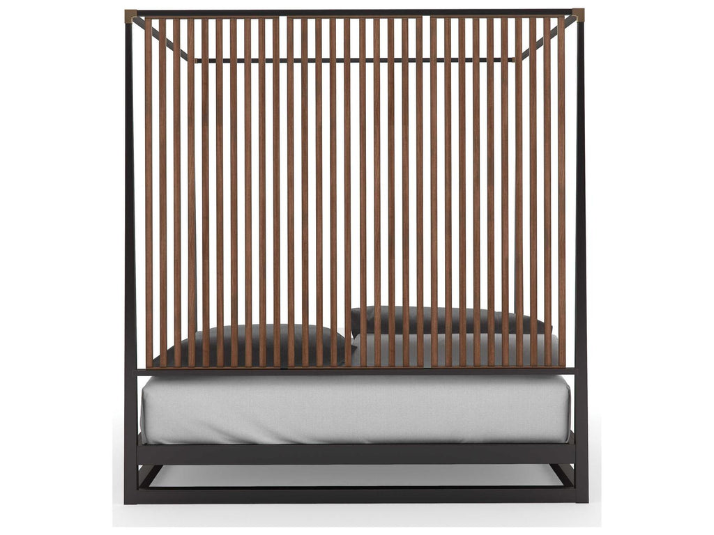 Pinstripe King Canopy Bed in Dark Chocolate and Rich Walnut