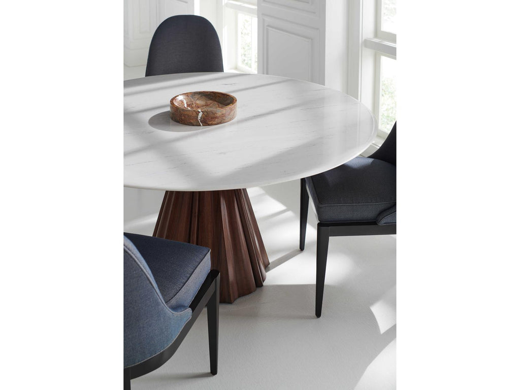 All Natural 60-Inch Round Dining Table with White Marble Top and Rich Walnut Base