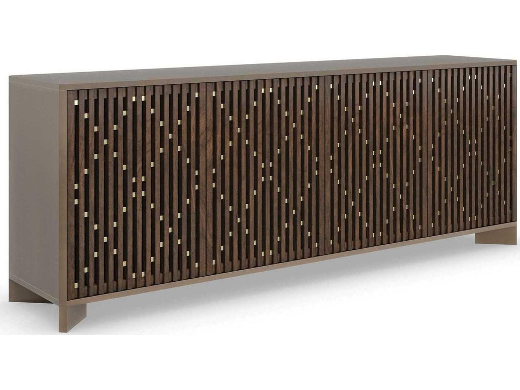 Diamond In The Rough 84-Inch Console Table in Brushed Antique Brass and Walnut