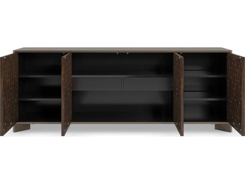 Diamond In The Rough 84-Inch Console Table in Brushed Antique Brass and Walnut