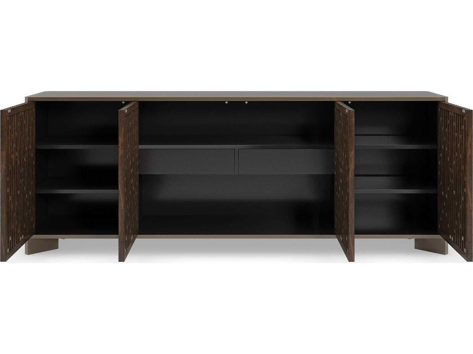 Diamond In The Rough 84-Inch Console Table in Brushed Antique Brass and Walnut