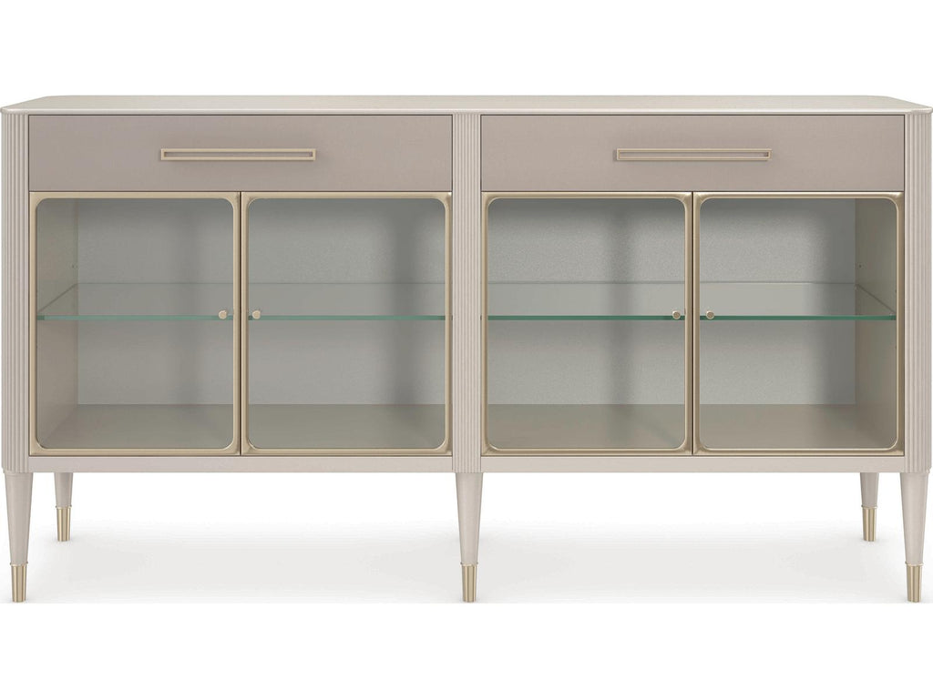 Love Interest Sideboard Console Cabinet in Matte Pearl and Whisper of Gold