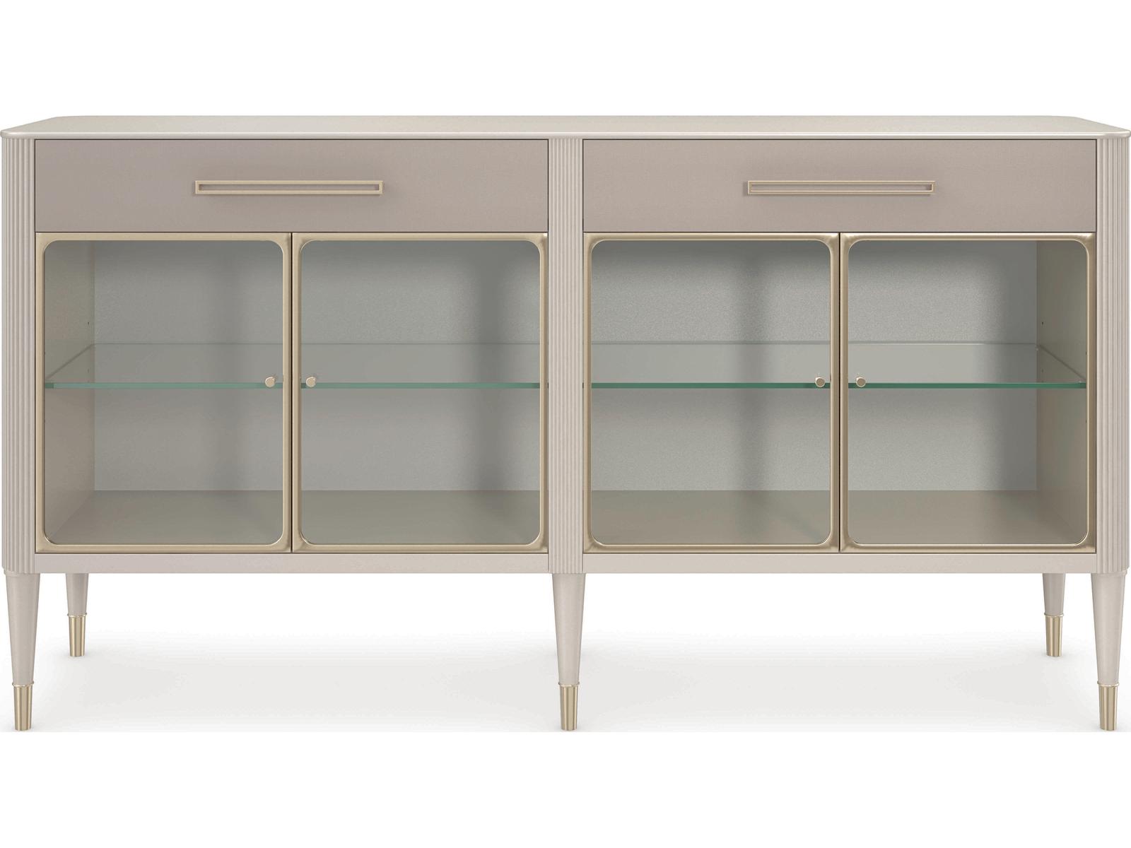 Love Interest Sideboard Console Cabinet in Matte Pearl and Whisper of Gold