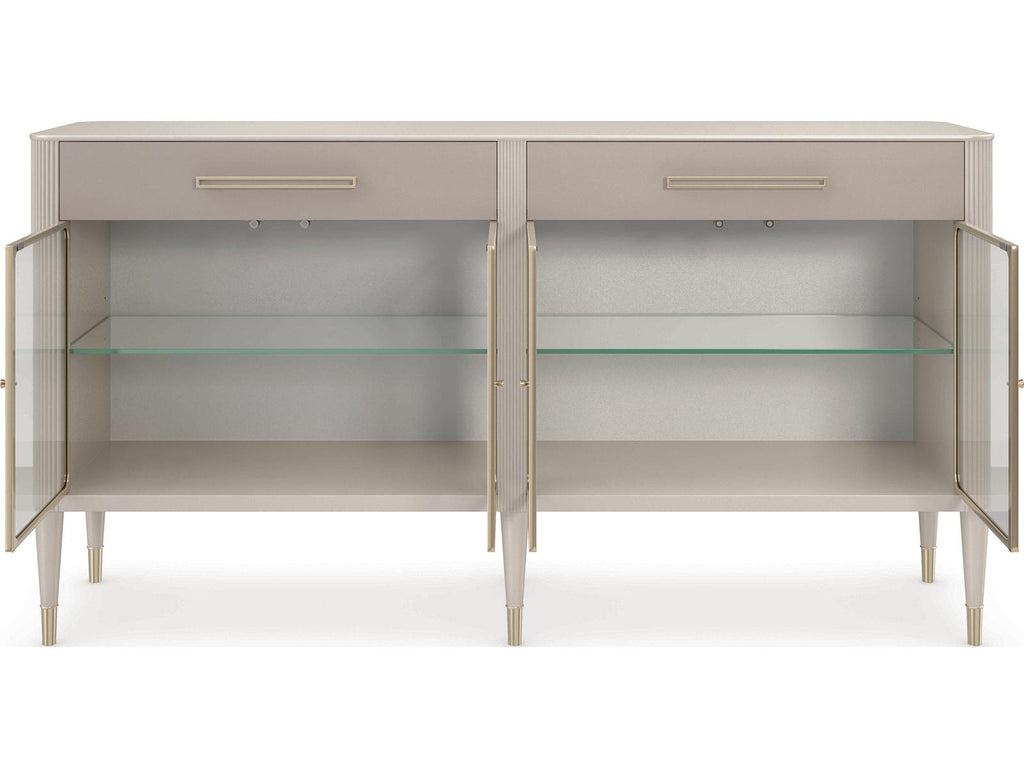 Love Interest Sideboard Console Cabinet in Matte Pearl and Whisper of Gold