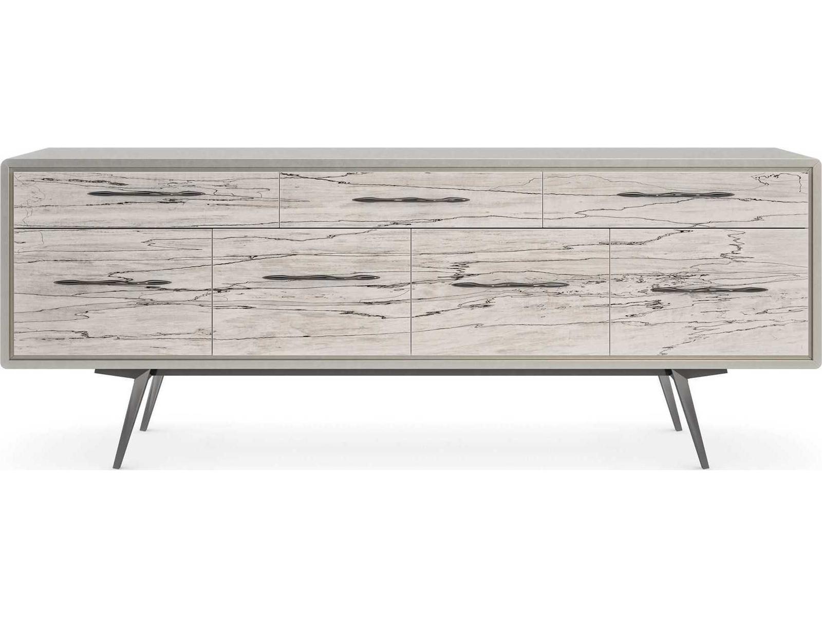 Classic Highs And Lows 84-Inch Credenza in Snowcap Organic and Matte Pearl